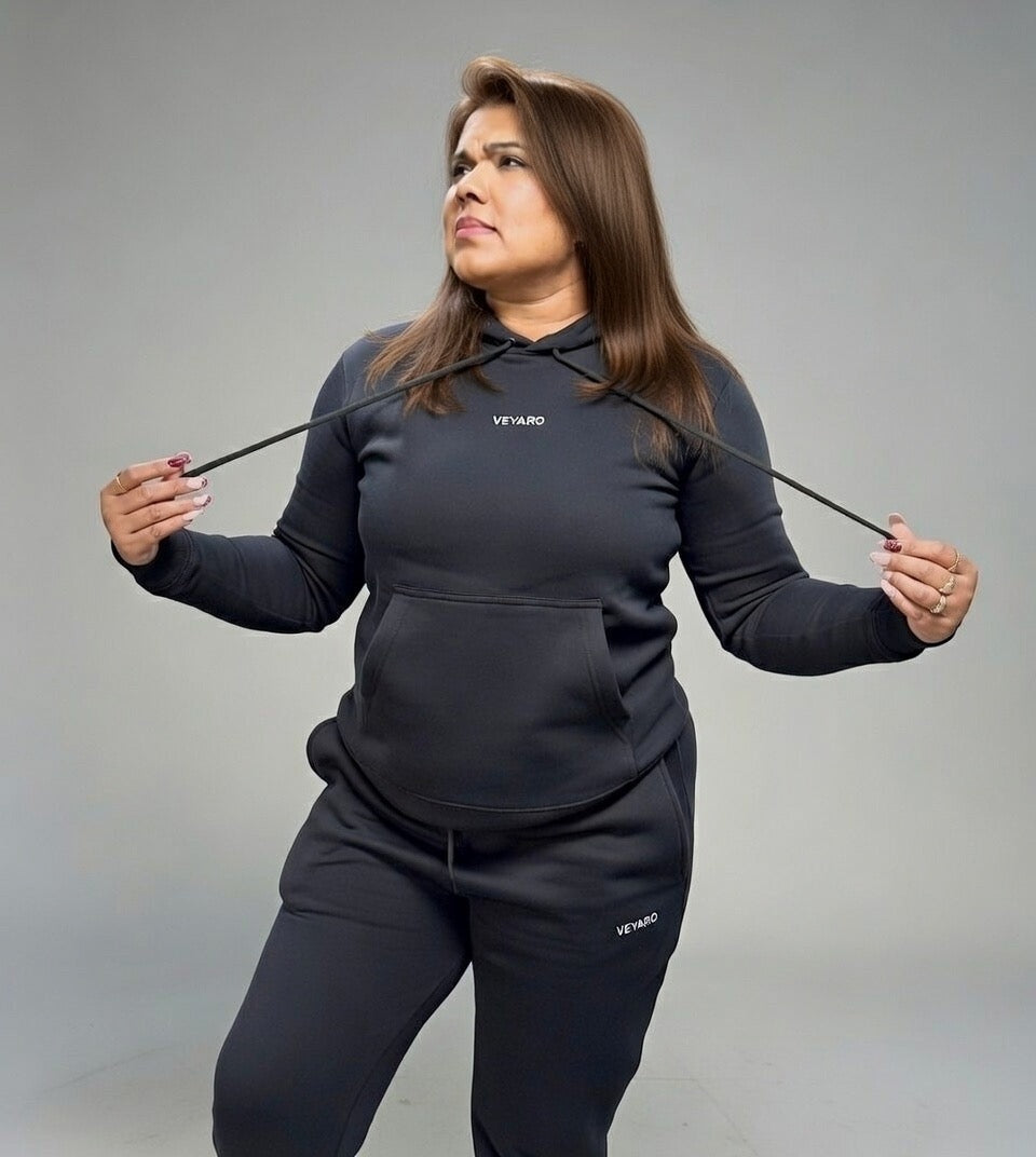 womens black tracksuit UK cotton blend streetwear set