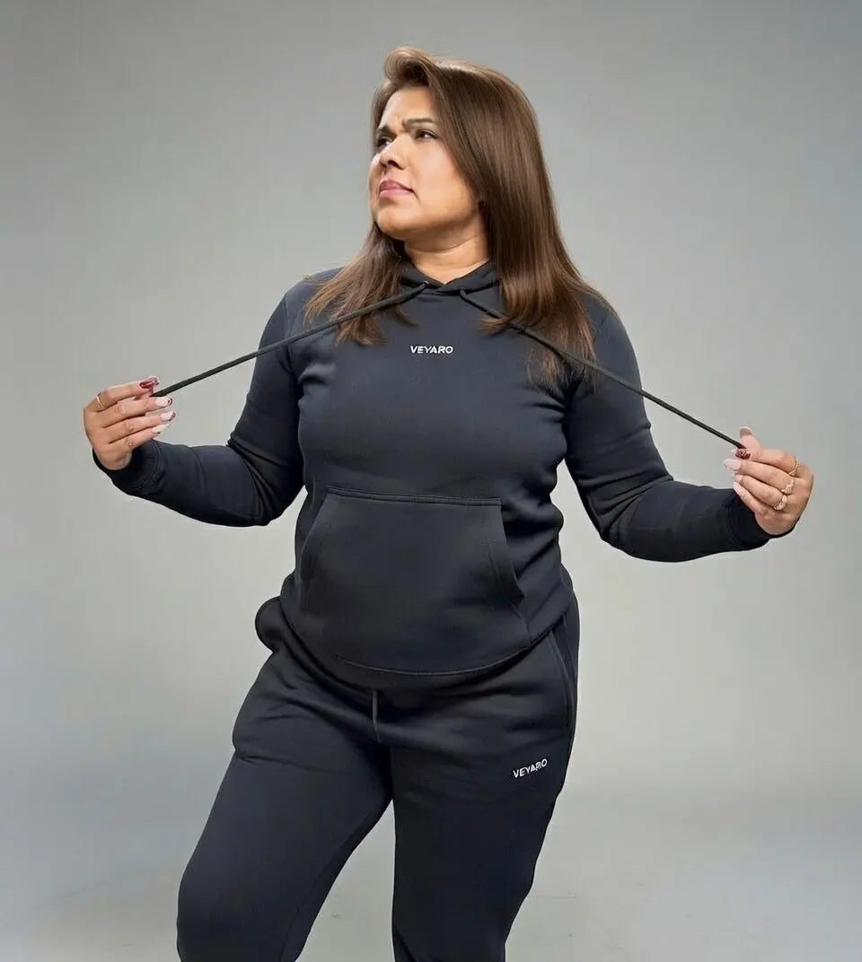 womens black tracksuit UK cotton blend streetwear set