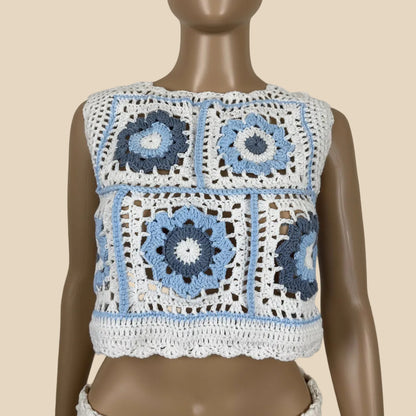Veyaro Crocheted Floral Granny Square Crop Top