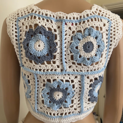 Veyaro Crocheted Floral Granny Square Crop Top