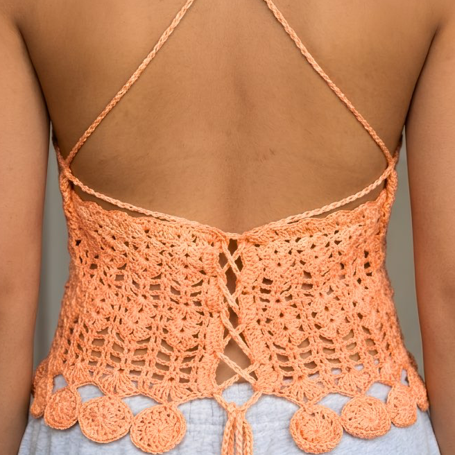 Sunset Bloom Crochet Halter Top back