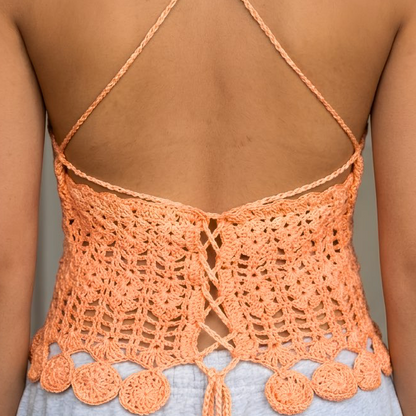 Sunset Bloom Crochet Halter Top back