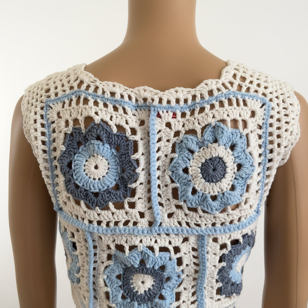 Veyaro Crocheted Floral Granny Square Crop Top