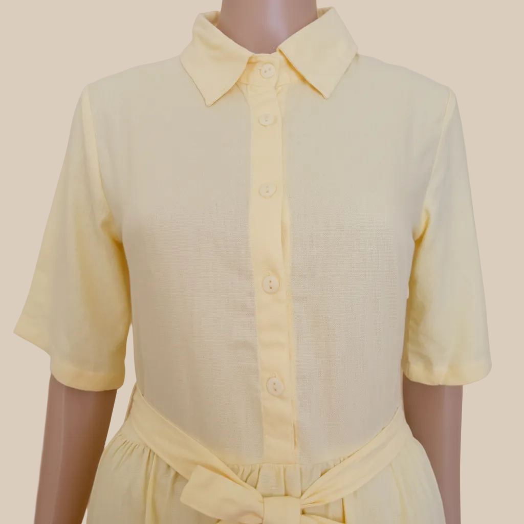 Elodie Linen-Blend Shirt Dress - Butter Yellow / Maxi Shirt Dress with Tie Belt