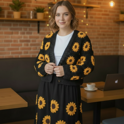 Handcrafted Sunflower Knit Cardigan
