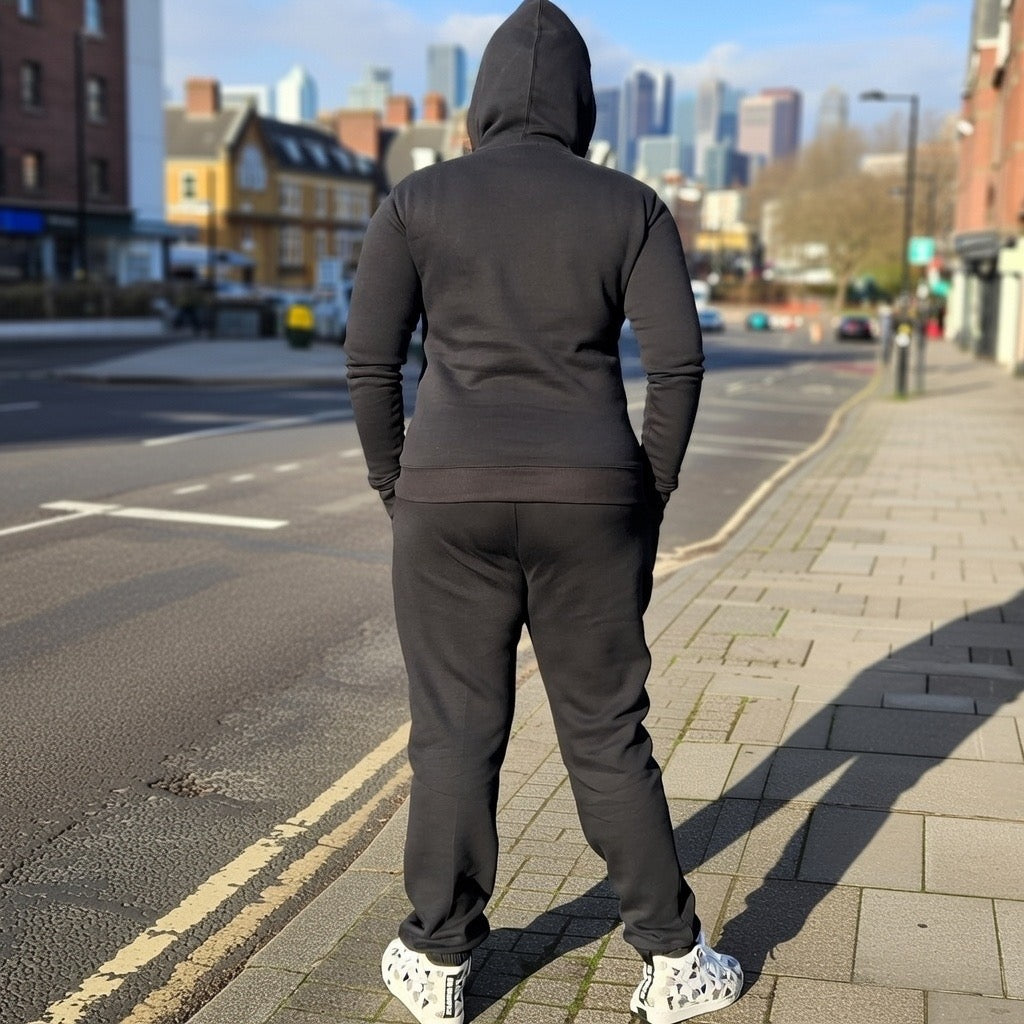 women’s black tracksuit UK cotton blend streetwear set