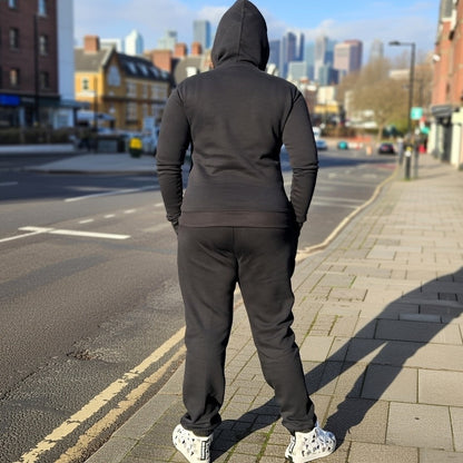 women’s black tracksuit UK cotton blend streetwear set