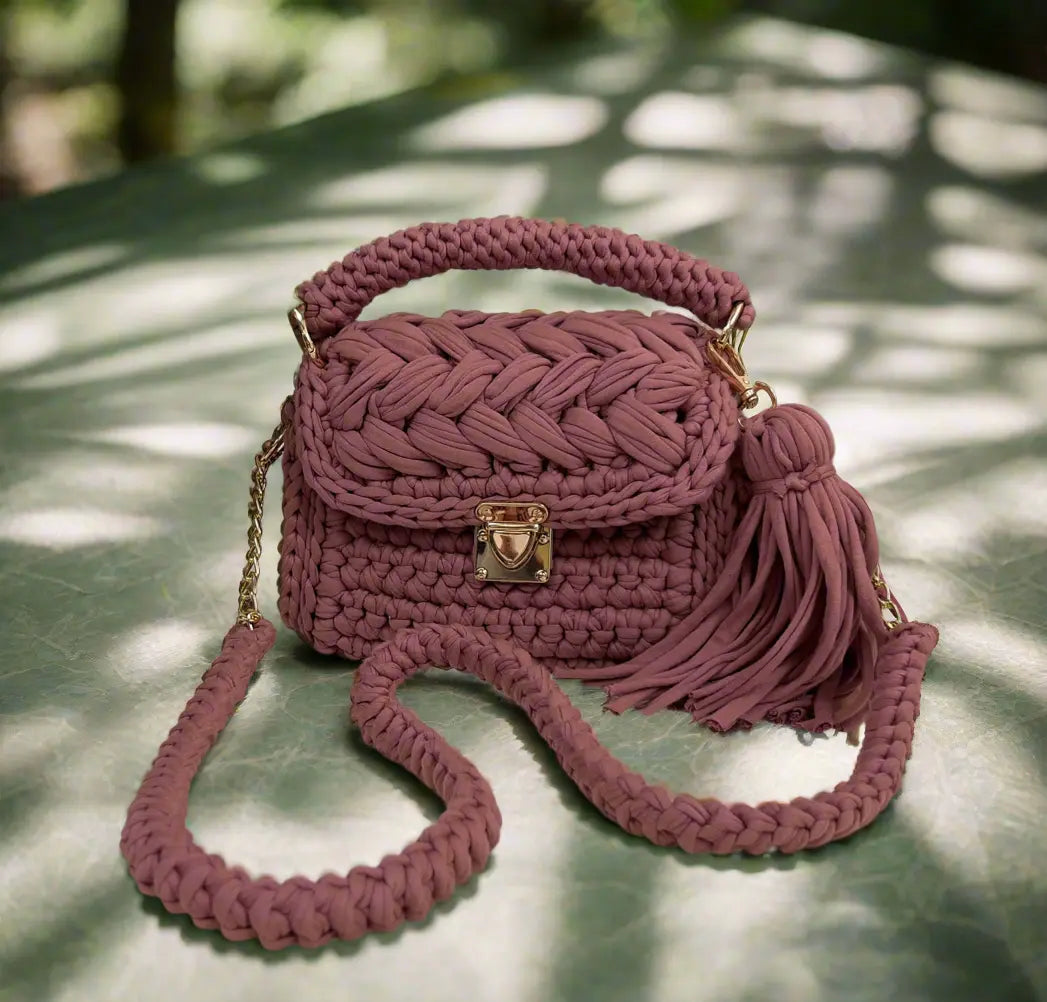 VEYARO Handmade Crochet Shoulder Bag for Women | Textured T-shirt Yarn Bag - Veyaro