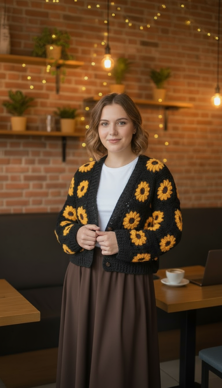 Handcrafted Sunflower Knit Cardigan