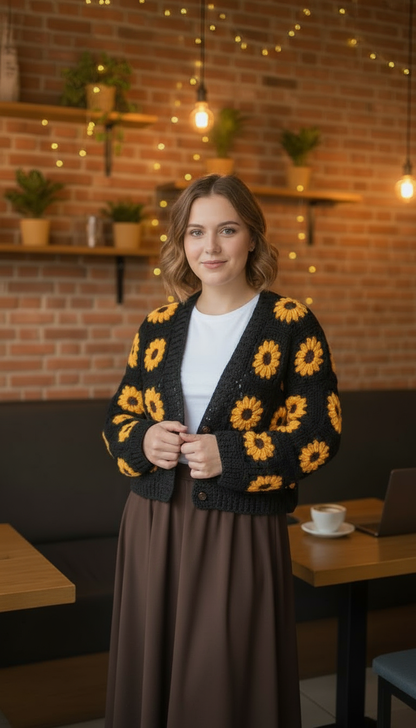 Handcrafted Sunflower Knit Cardigan
