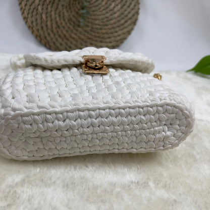 Handmade Crochet Clutch Bag with Chain Strap | Textured T-shirt Yarn Bag - Veyaro