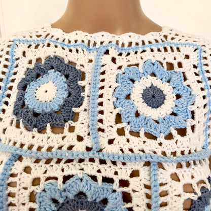 Veyaro Crocheted Floral Granny Square Crop Top