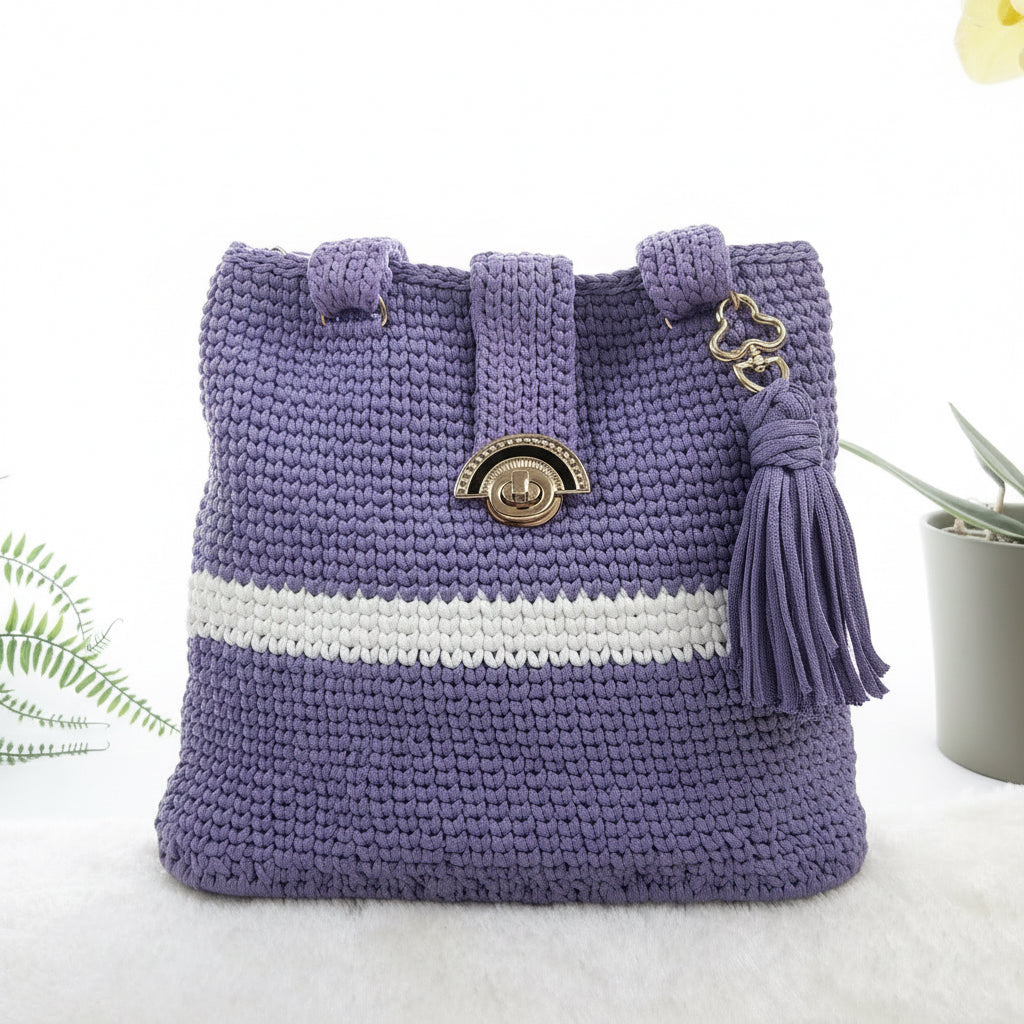 Handcrafted Crochet Shoulder Bag – Lavender Purple