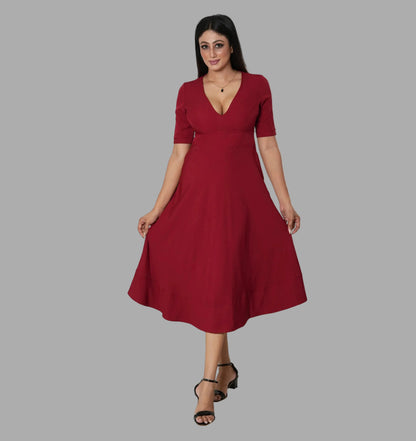 Veyaro V-Neck Maxi Dress -Maroon| Winter Spring 2026 - Veyaro