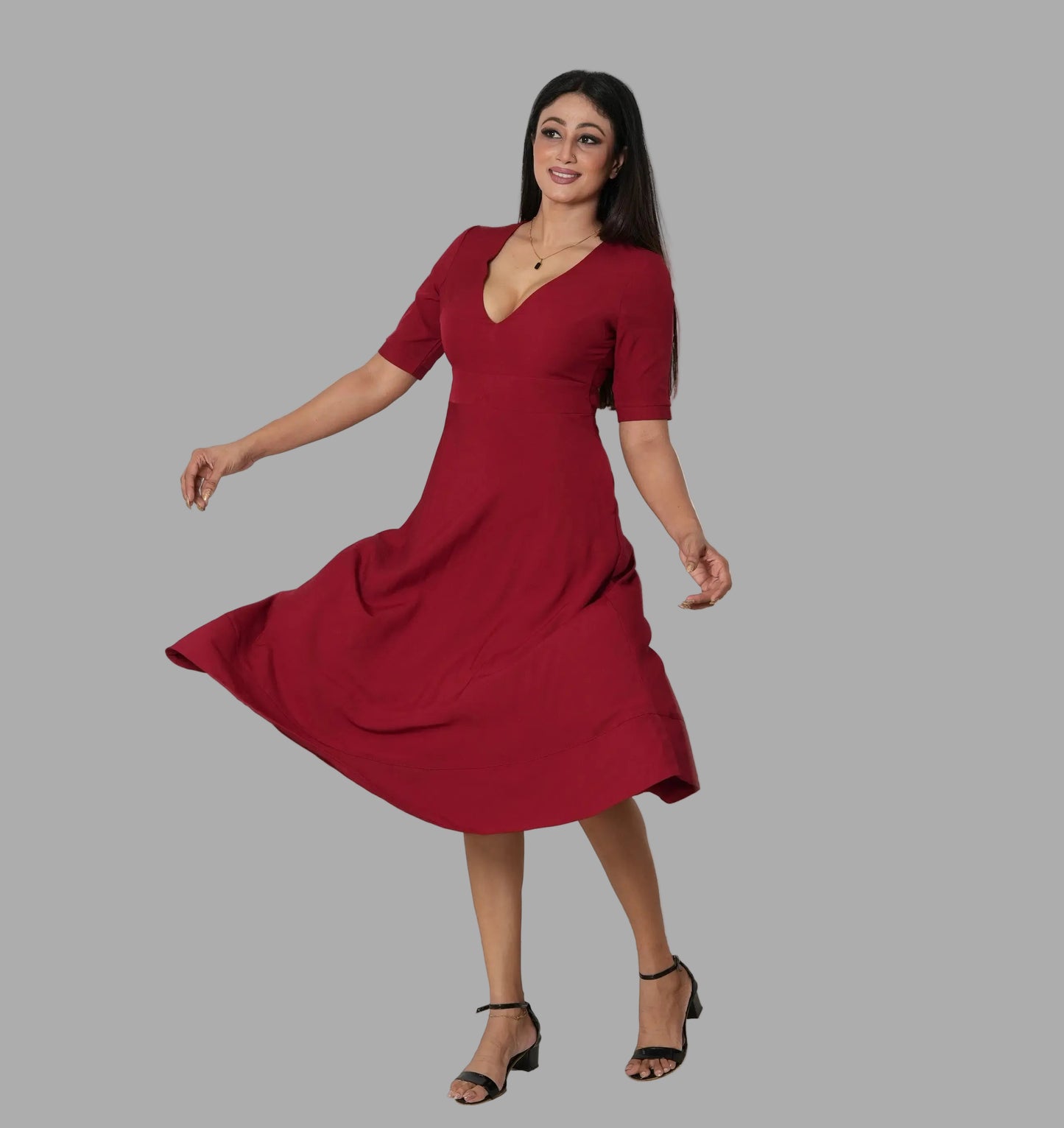 Veyaro V-Neck Maxi Dress -Maroon| Winter Spring 2026 - Veyaro