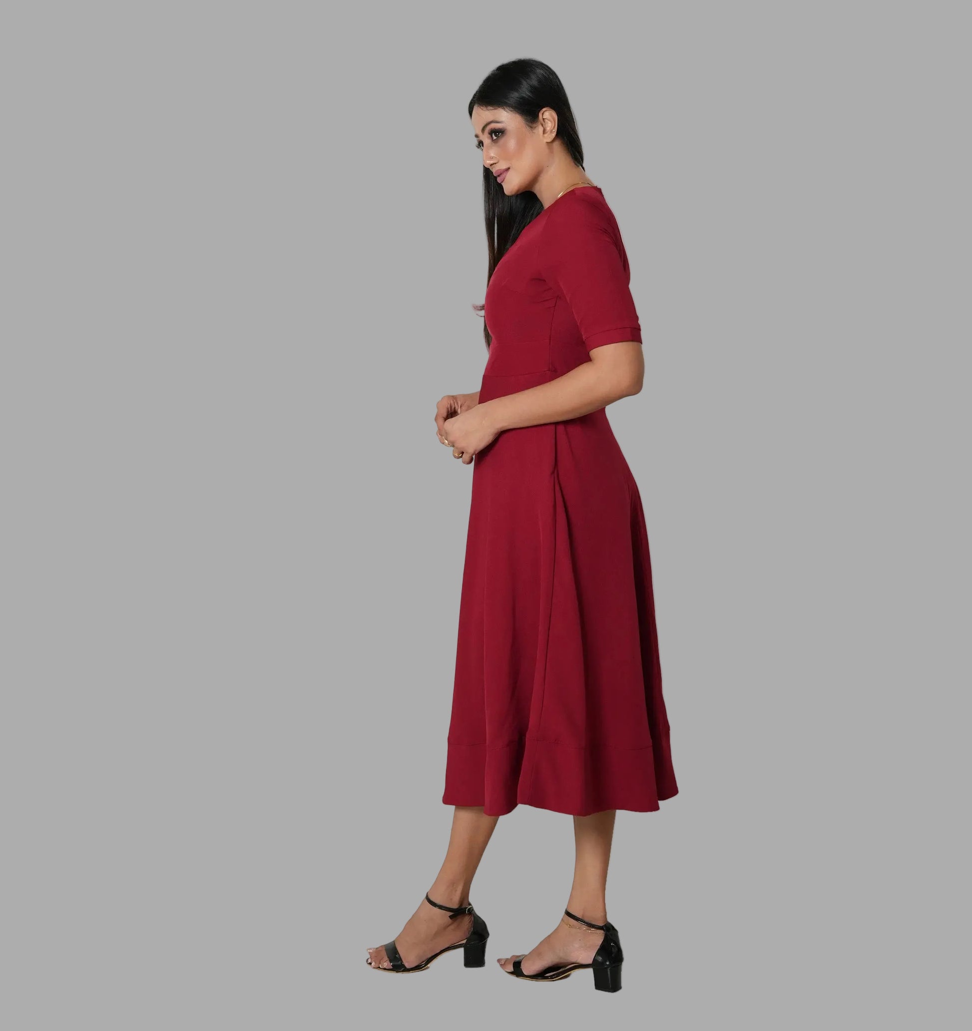 Veyaro V-Neck Maxi Dress -Maroon| Winter Spring 2026 - Veyaro