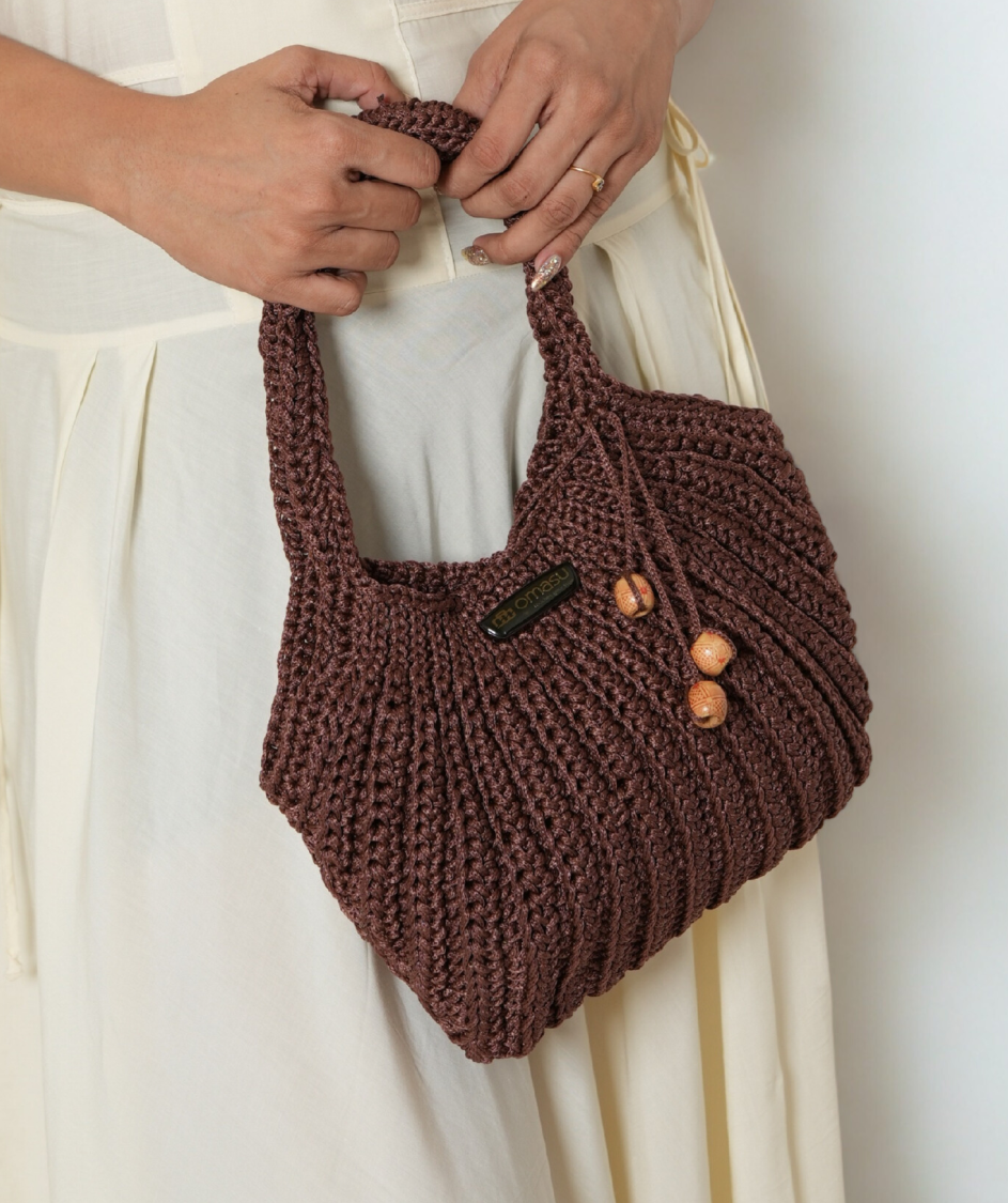 Handmade Crochet Shoulder Bag for Women | Textured Polyester Yarn Bag