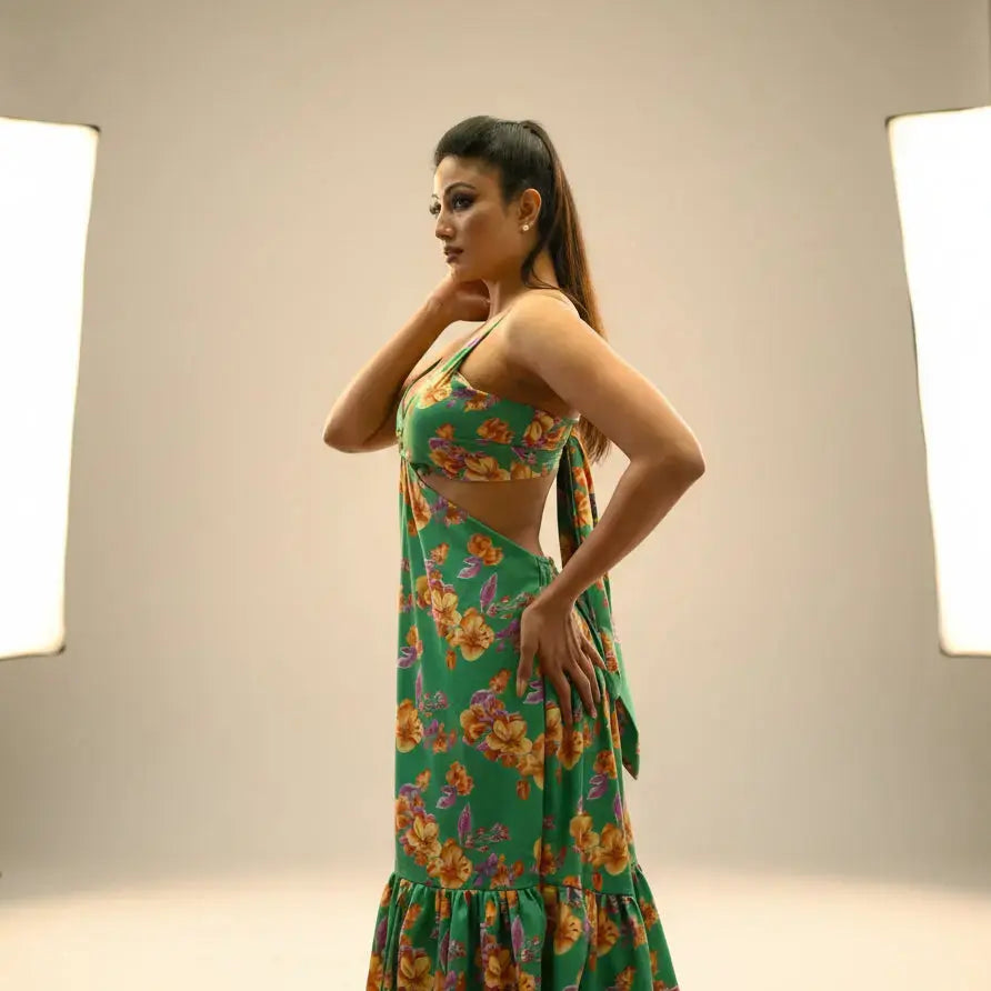 Tropical Cut-Out Maxi Dress – Green Hibiscus Veyaro