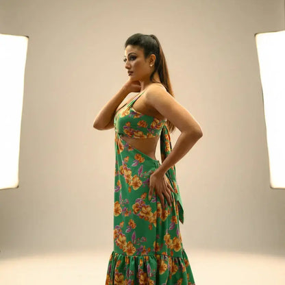 Tropical Cut-Out Maxi Dress – Green Hibiscus Veyaro