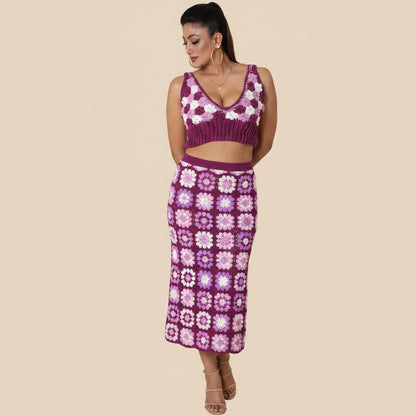 Women wearing a knitted crochet cropped top