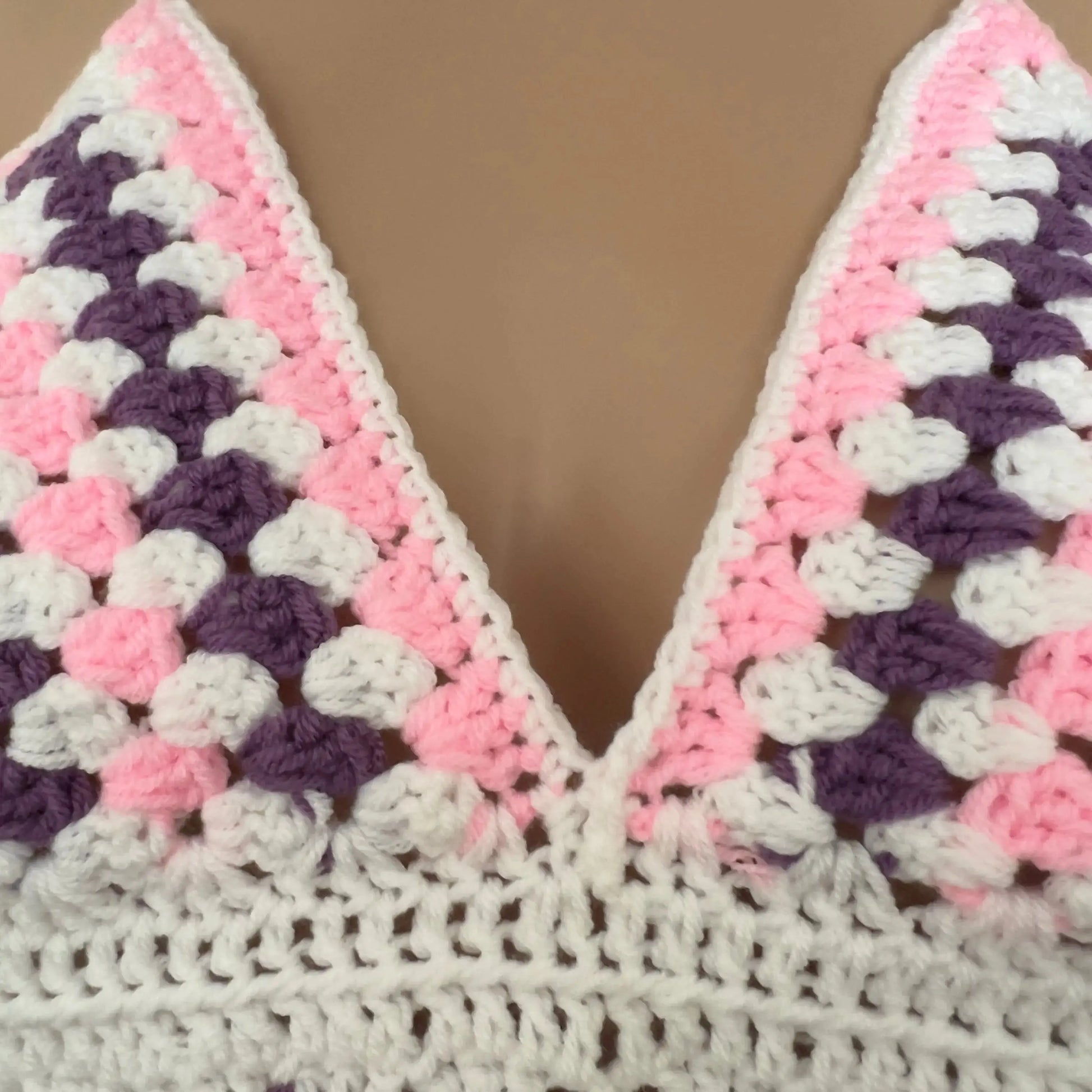 Handmade Crochet Daisy Halter Crop Top-Plum & Pink | Ready to Ship Veyaro