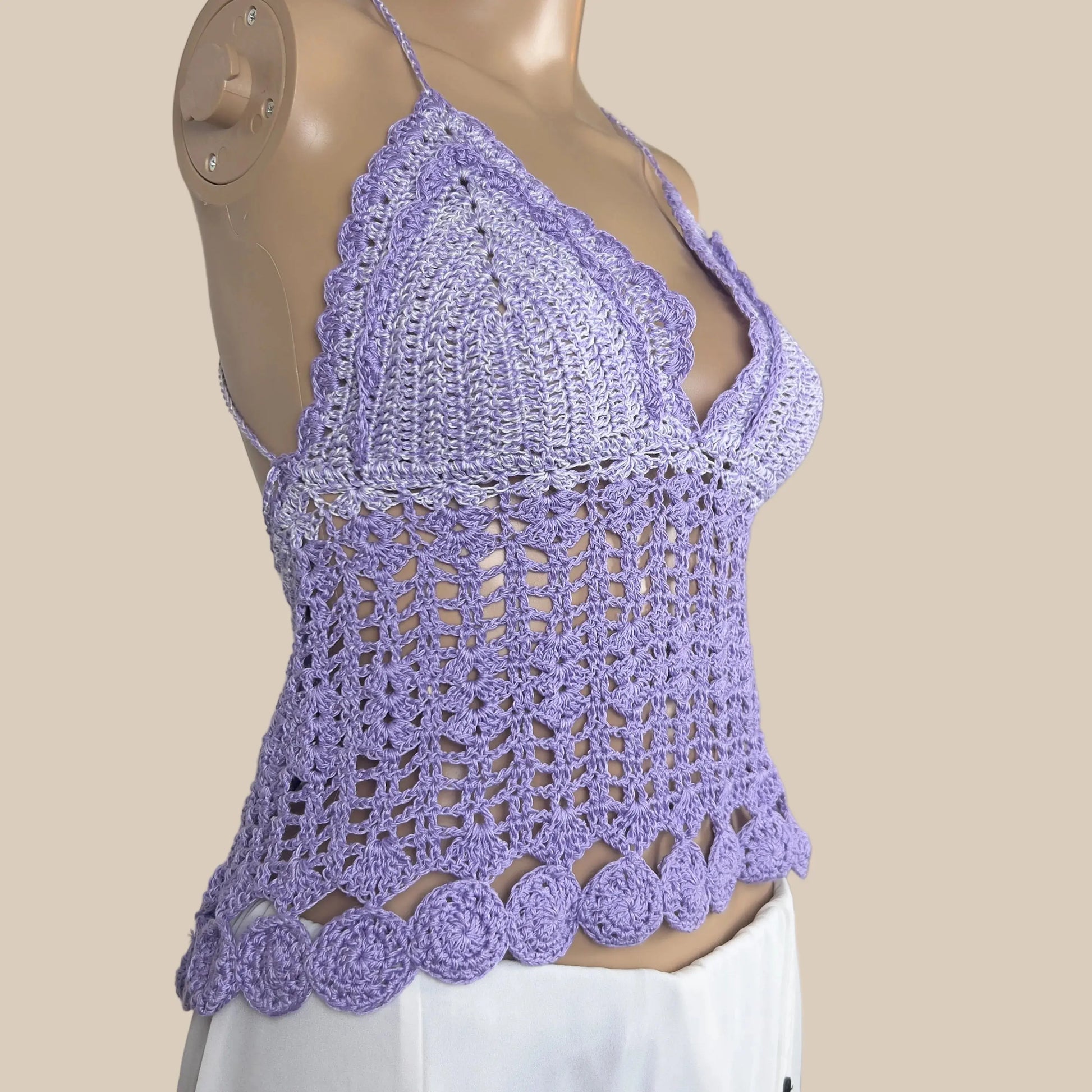 Handmade Crochet Halter Top | Lilac Scallop Boho Summer Top | Ready to Ship 1-2 Days- Veyaro