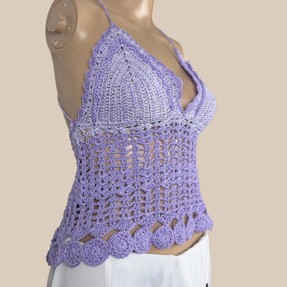 Handmade Crochet Halter Top | Lilac Scallop Boho Summer Top | Ready to Ship 1-2 Days- Veyaro