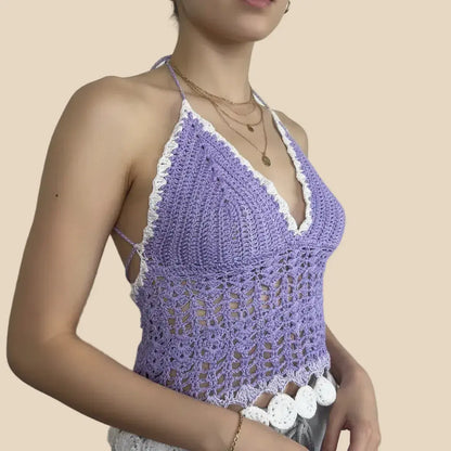 Lavender Bloom Crochet Halter Top Veyaro