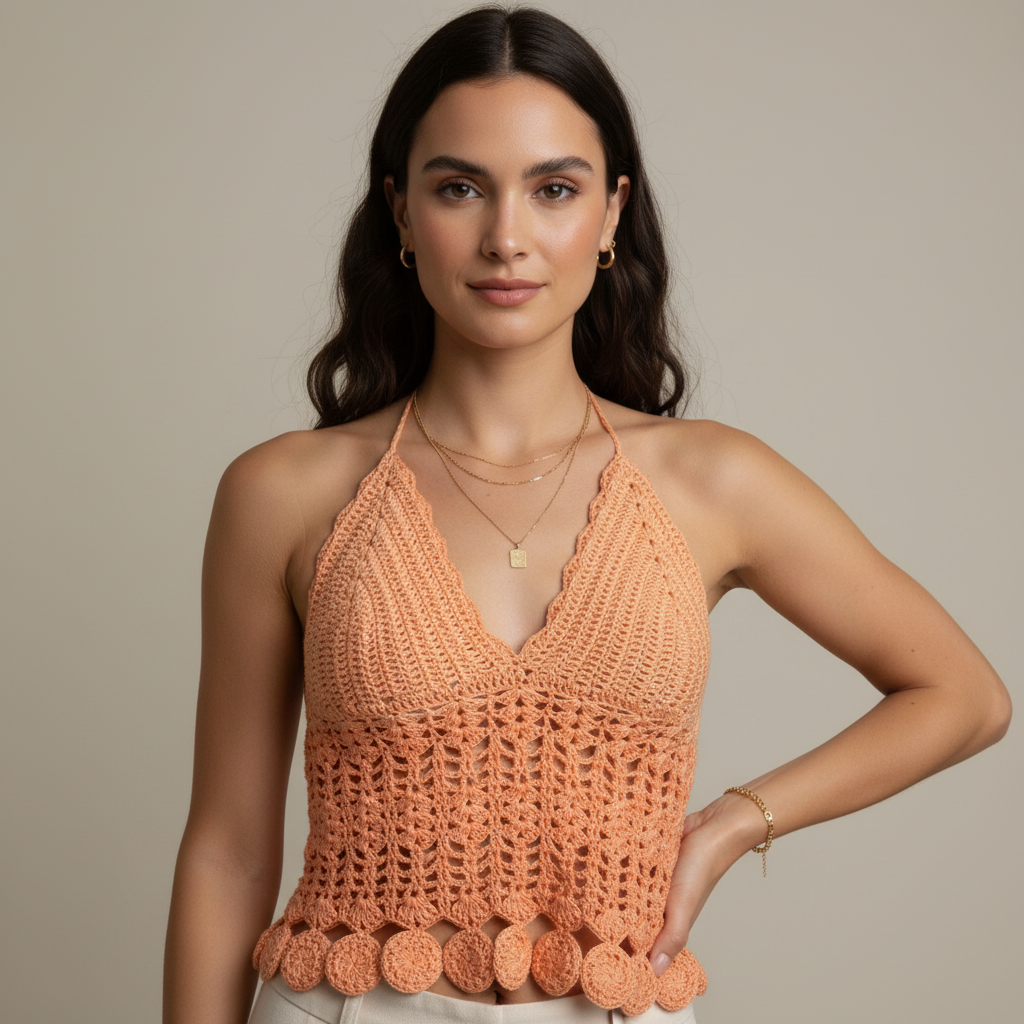 Sunset Bloom Handcrafted Crochet Halter Top- Veyaro
