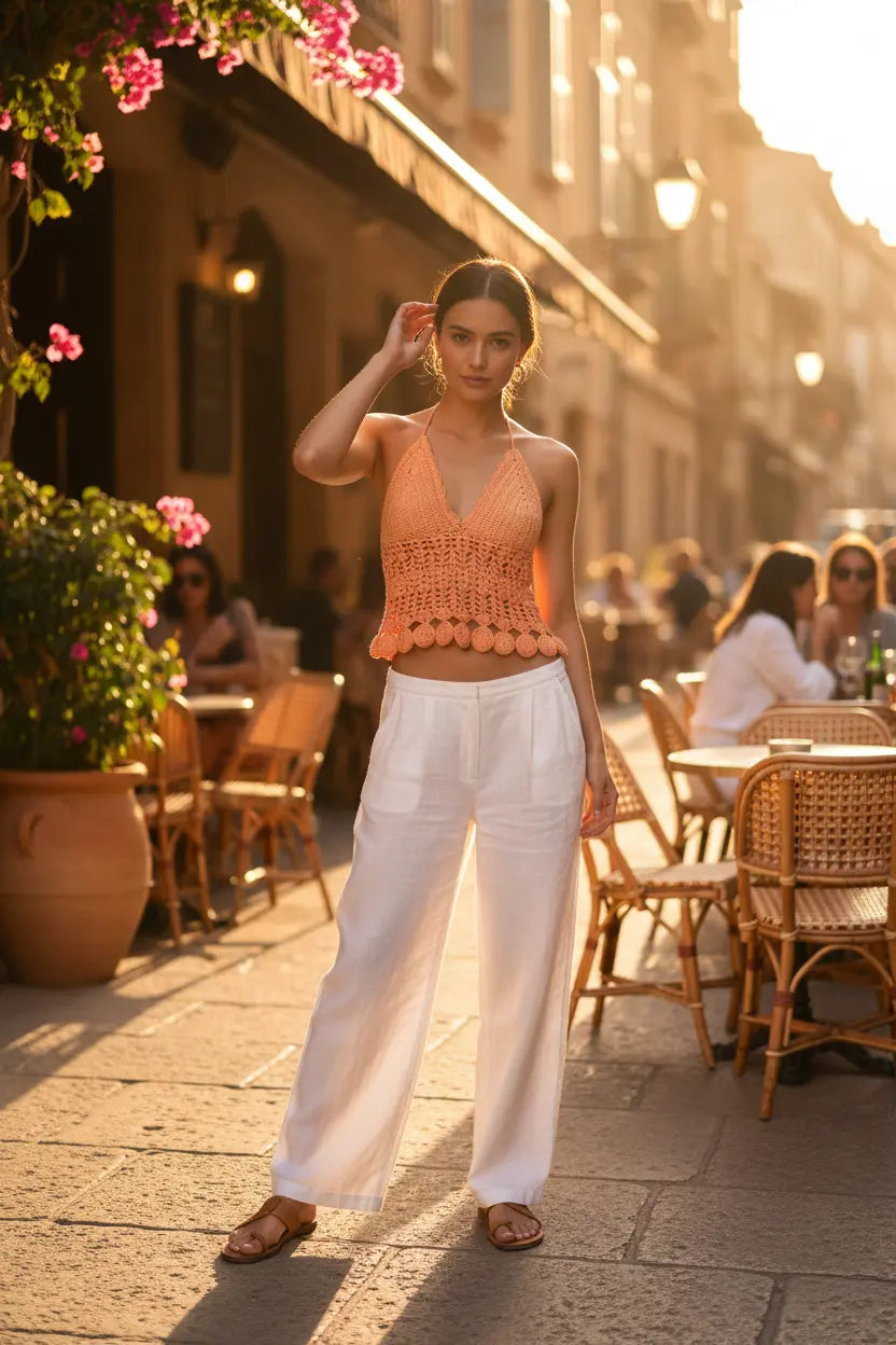 Sunset Bloom Crochet Halter Top Veyaro