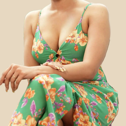 Tropical Cut-Out Maxi Dress – Green Hibiscus Veyaro