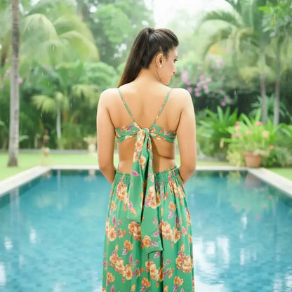 Tropical Cut-Out Maxi Dress – Green Hibiscus Veyaro
