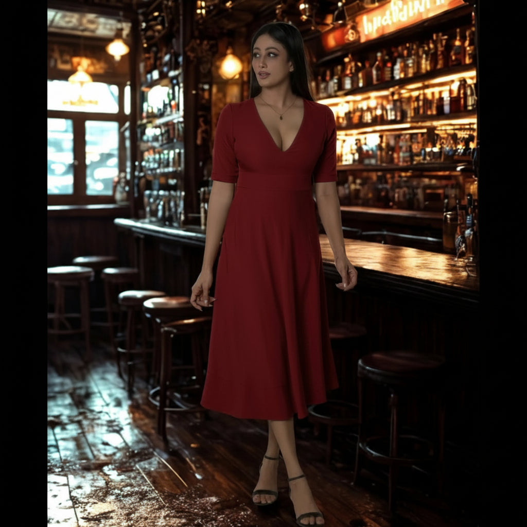Veyaro V-Neck Maxi Dress -Maroon| Summer2026 