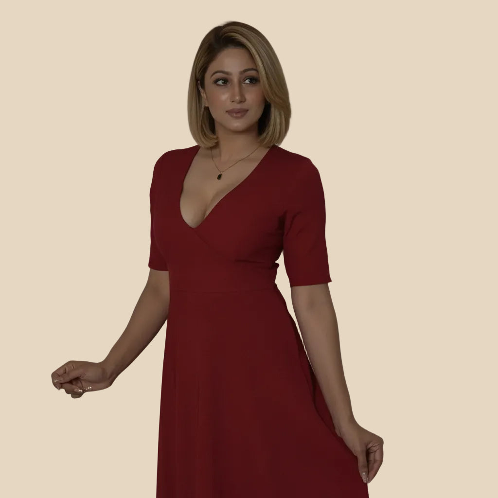 Veyaro V-Neck Maxi Dress -Maroon| Winter Spring 2026 Veyaro