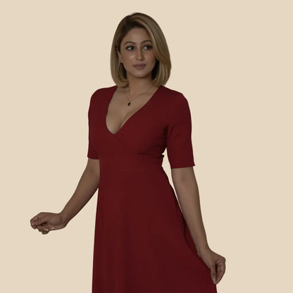 Veyaro V-Neck Maxi Dress -Maroon| Winter Spring 2026 Veyaro