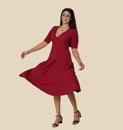 Veyaro V-Neck Maxi Dress -Maroon| Spring summer 2026 - Veyaro