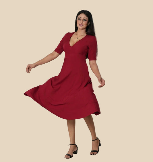 Veyaro V-Neck Maxi Dress -Maroon| Spring summer 2026 - Veyaro
