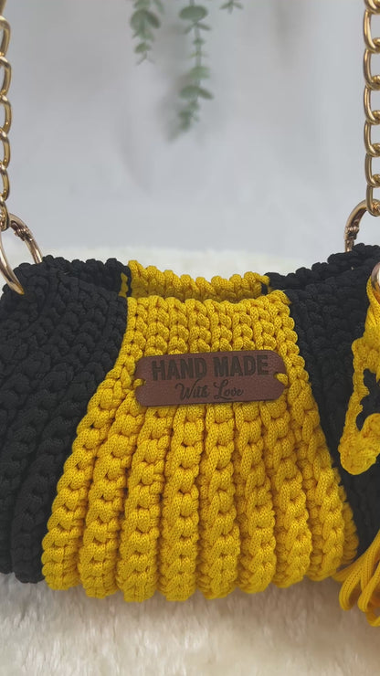 Handmade Crochet Shoulder Bag with Chain Strap| Polyester Yarn
